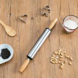Home Basics Stainless Steel and Wood Rolling Pin thumbnail 3
