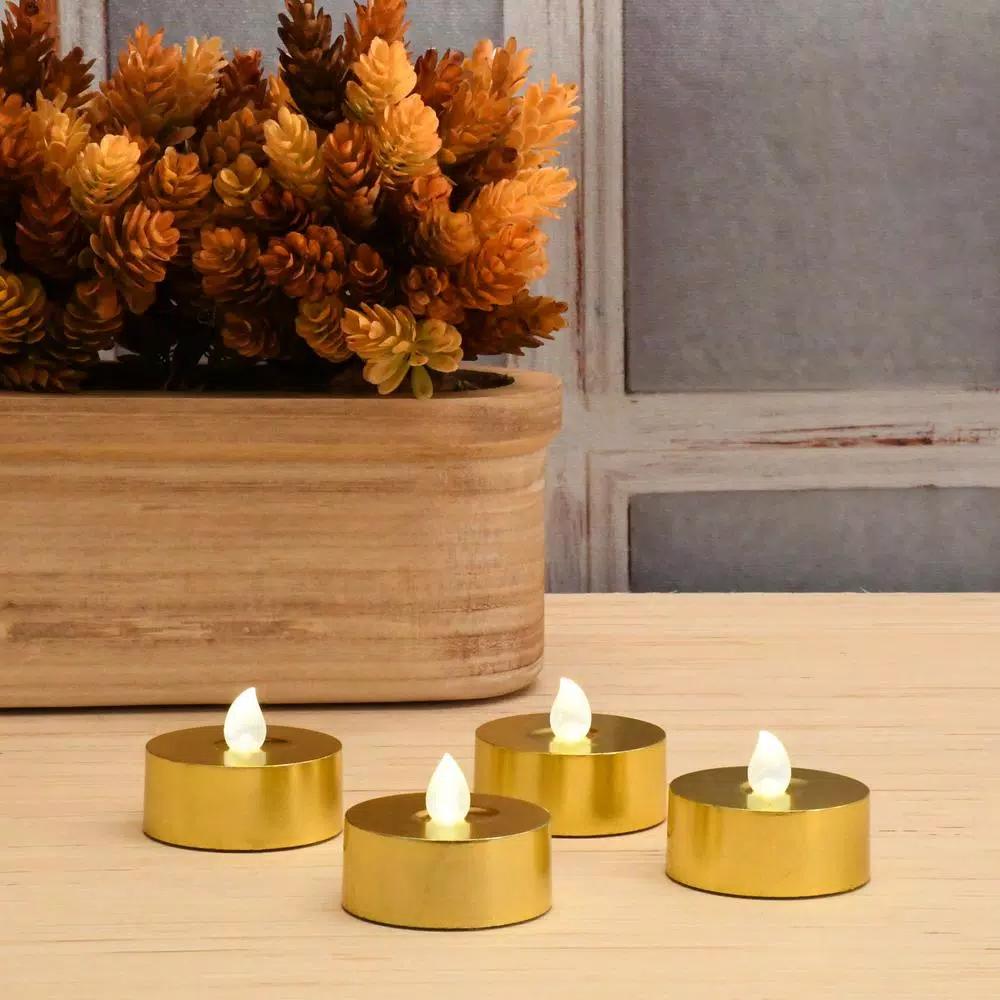 LUMABASE Gold Extra Large LED Tea Light Candles with Remote Control and Dual Timers, 4-Count