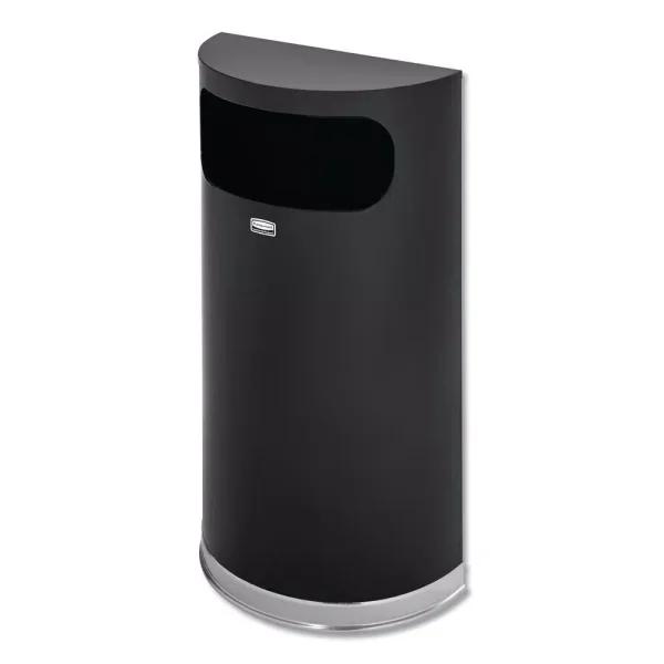 Rubbermaid Commercial Products 9 Gal. Black and Chrome Half-Round Fire-Safe Steel Trash Can with Side Opening