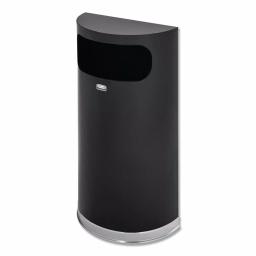 Rubbermaid Commercial Products 9 Gal. Black and Chrome Half-Round Fire-Safe Steel Trash Can with Side Opening thumbnail 1