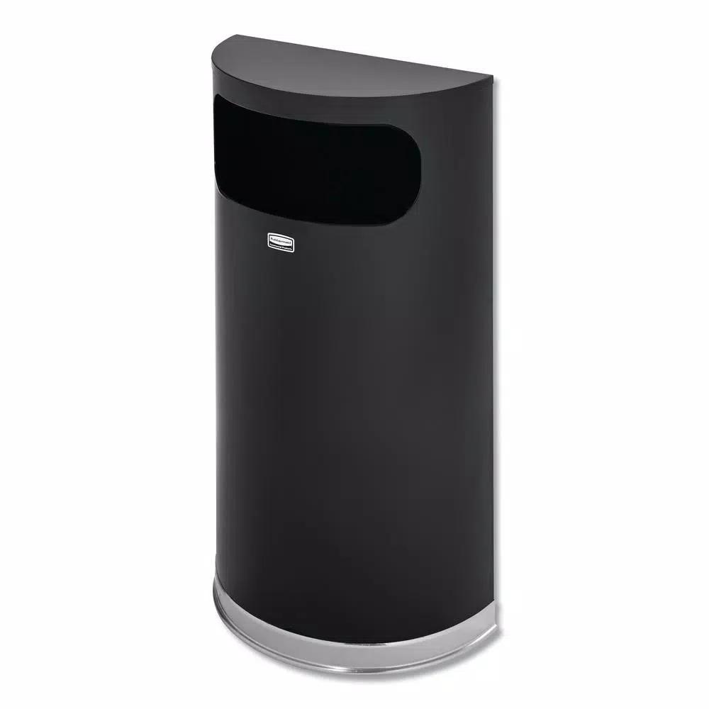 Rubbermaid Commercial Products 9 Gal. Black and Chrome Half-Round Fire-Safe Steel Trash Can with Side Opening
