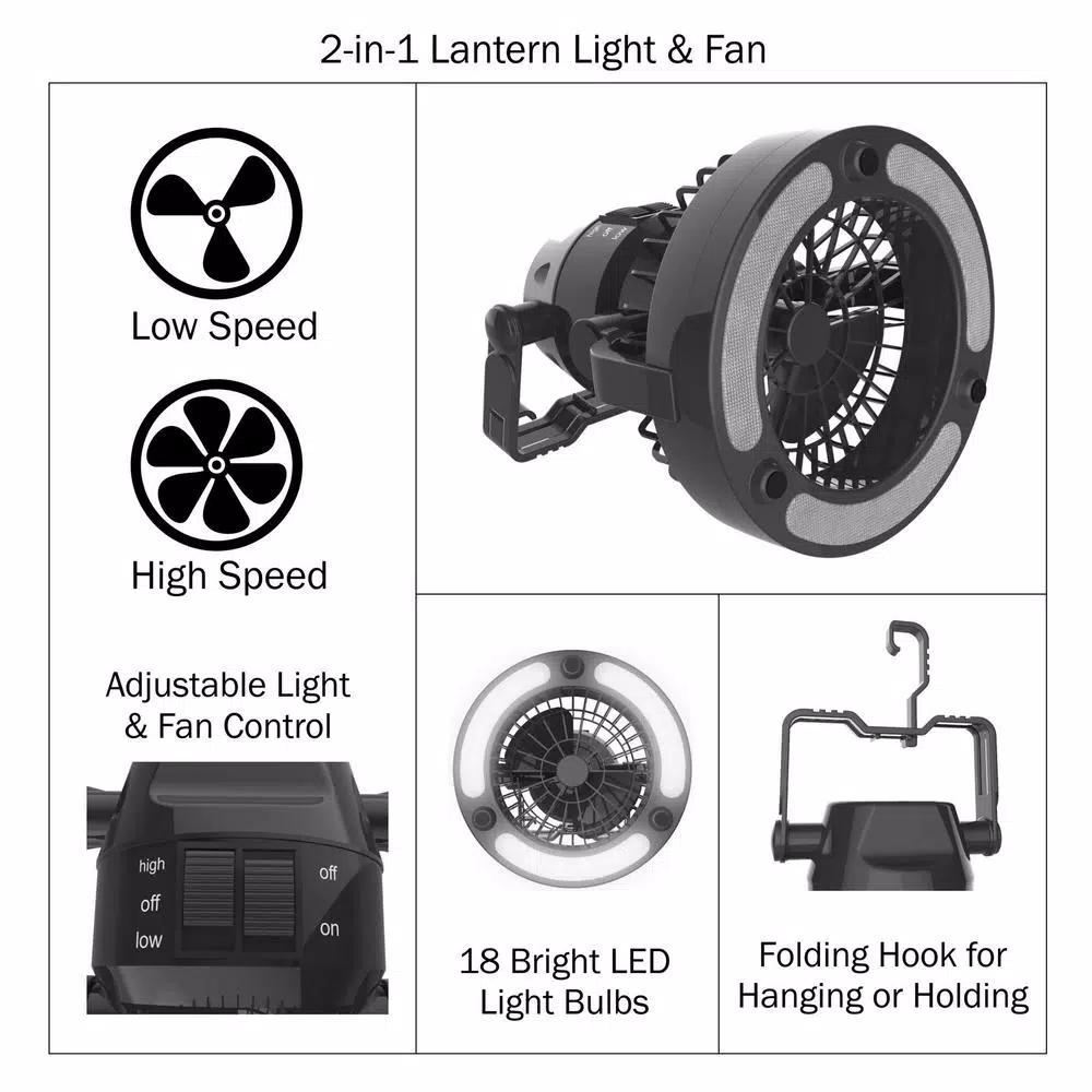 Wakeman Outdoors 2-in-1 LED Camping Lantern and Ceiling Fan, Black