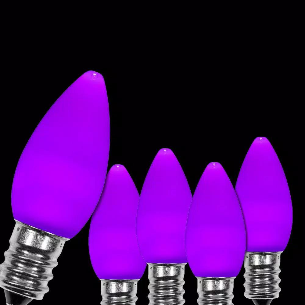 Wintergreen Lighting OptiCore C7 LED Purple Smooth Opaque Replacement Light Bulbs, E12 Candelabra Base, 25-Pack