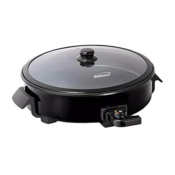 Brentwood Appliances 12 in. Round Nonstick Electric Skillet with Vented Glass Lid, 1400W, Black