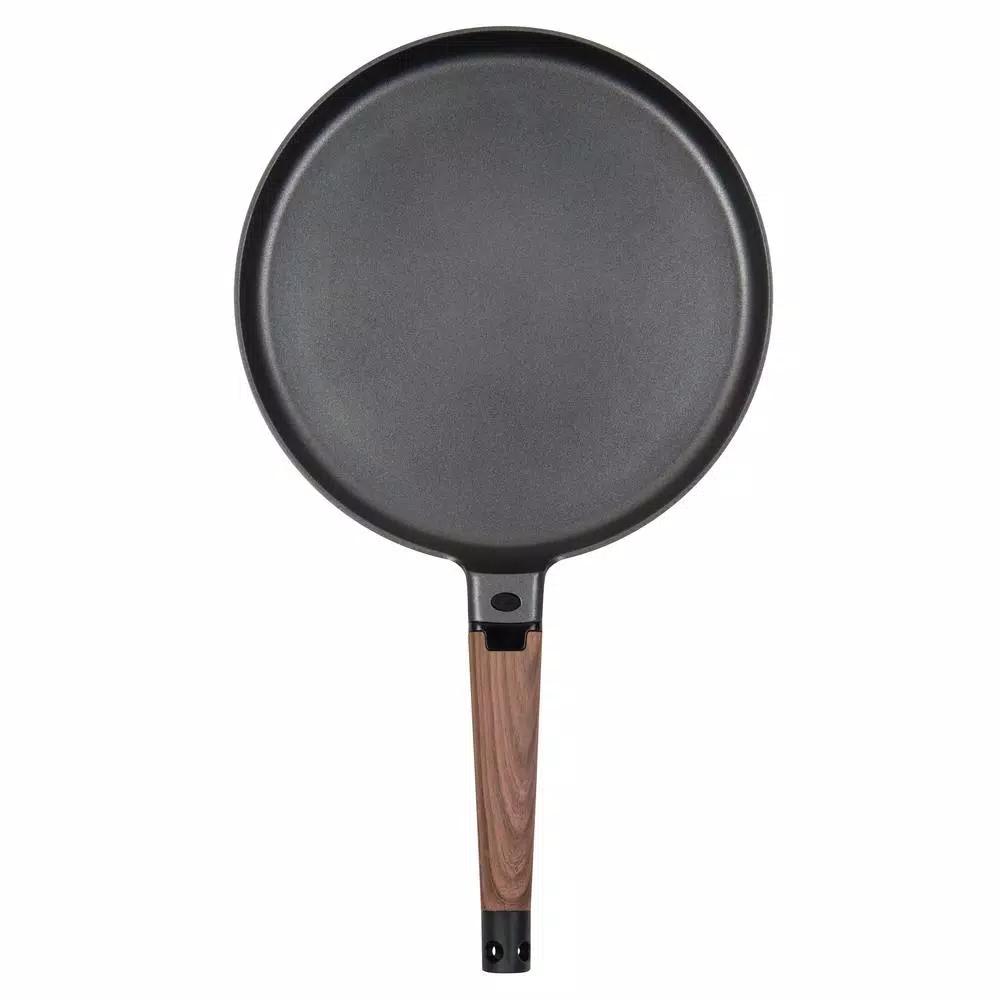 MasterPan 11 in. Non-Stick Cast Aluminum Crepe Pan with Detachable Handle, Induction Compatible, Black