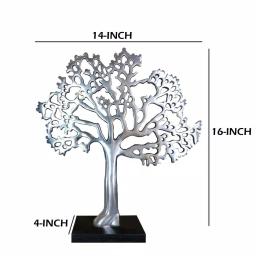 Benjara Modern Silver and Black Aluminum Tree Sculpture Decor with Block Base thumbnail 5