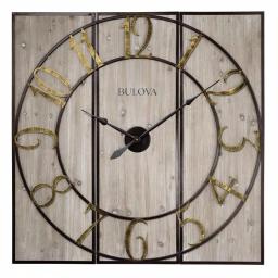 Bulova Vermont Country Store 45 in. Oversized 3-Panel Square Gallery Wall Clock - Weathered Grey Wood & Metal thumbnail 1
