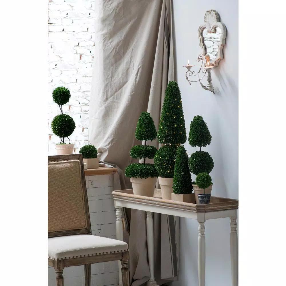 A & B Home Large Faux Boxwood Topiary with Ball and Cone Design in Cream Terra Cotta Pot