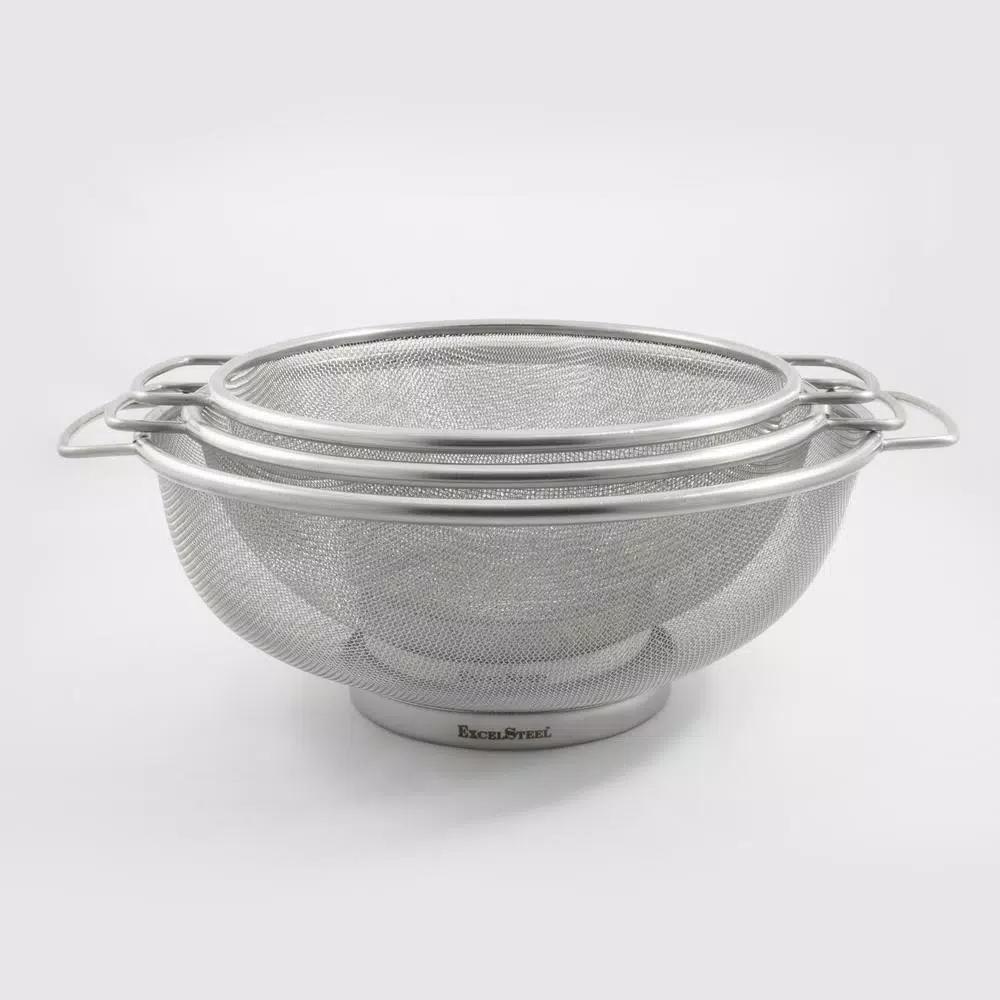 ExcelSteel Stainless Steel Fine Mesh Colander Set with Resting Base (Set of 3)