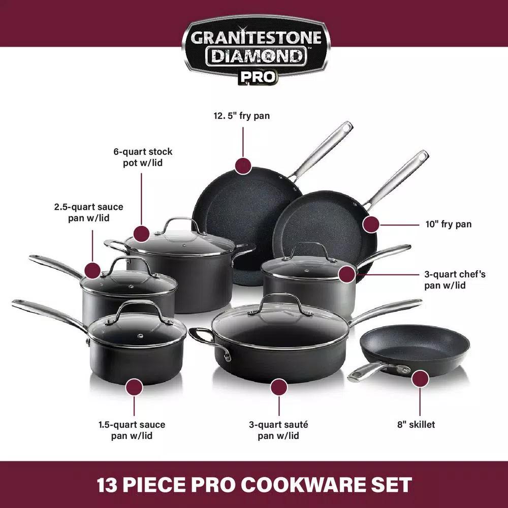 GraniteStone Professional 13-Piece Hard Anodized Nonstick Cookware Set