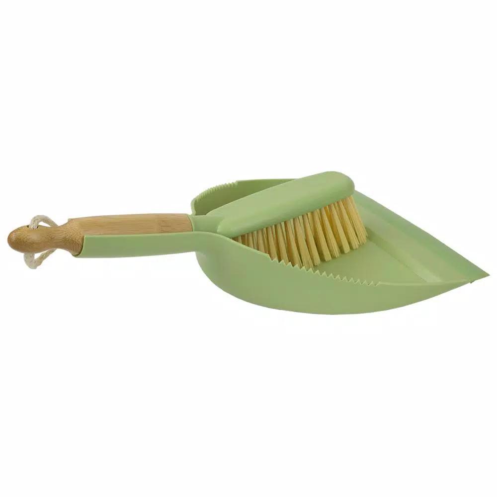 Home Basics Bliss Collection Green Bamboo Broom and Dustpan Set, 8.62 in.