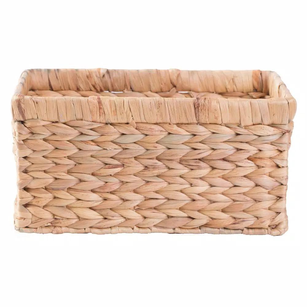 Vintiquewise Natural Water Hyacinth Rectangular Storage Bin Basket with Cutout Handles