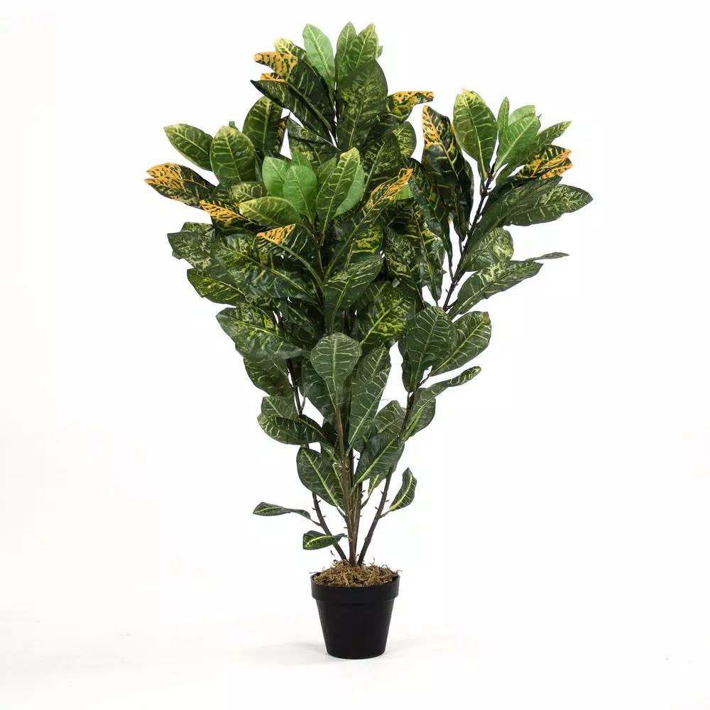 Zentique Faux Green and Yellow Tipped Leafed Potted House Plant, 34.5 in.