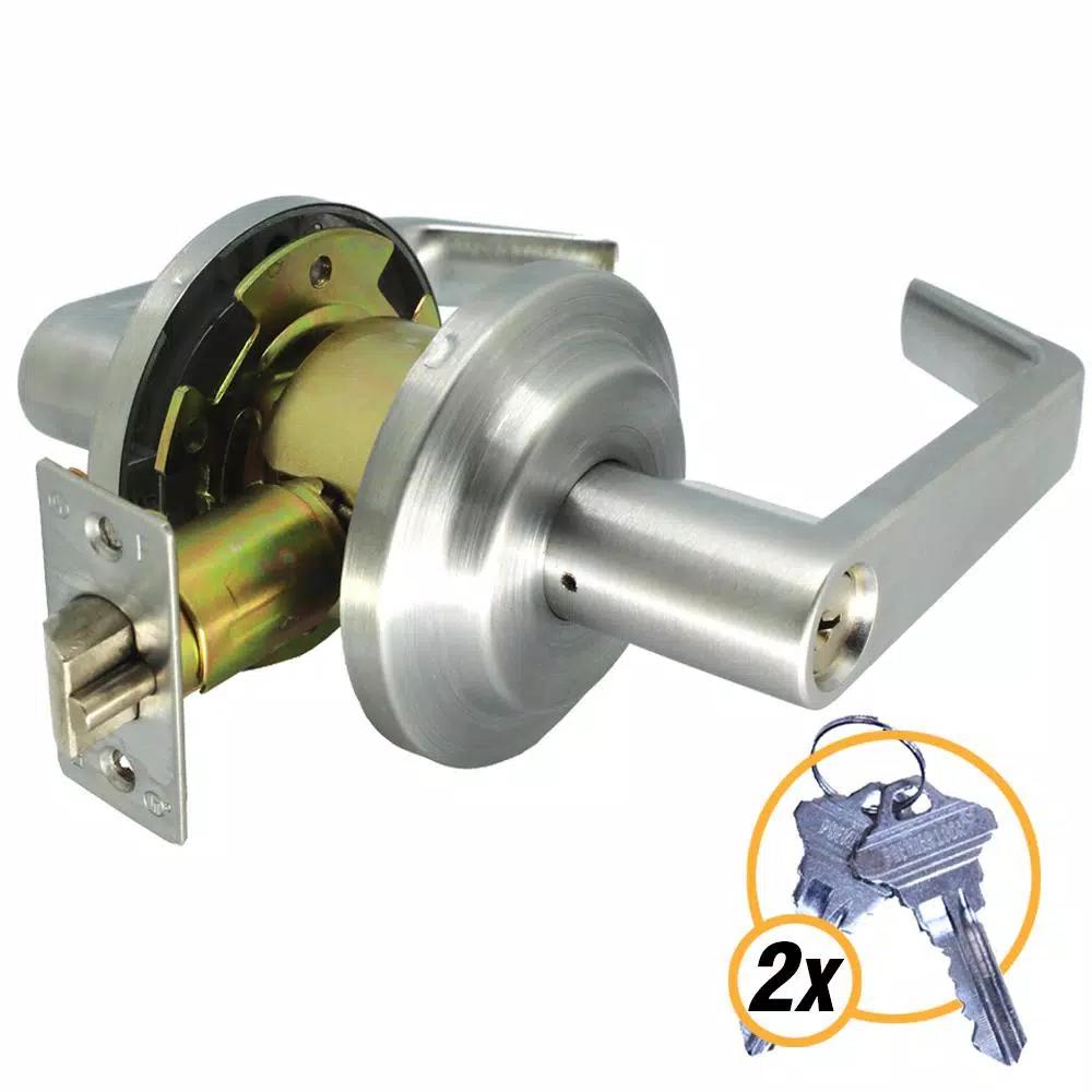 Premier Lock Heavy-Duty Satin Chrome ANSI Grade 2 Entry Door Lever Lock Set, SC1 Keyway