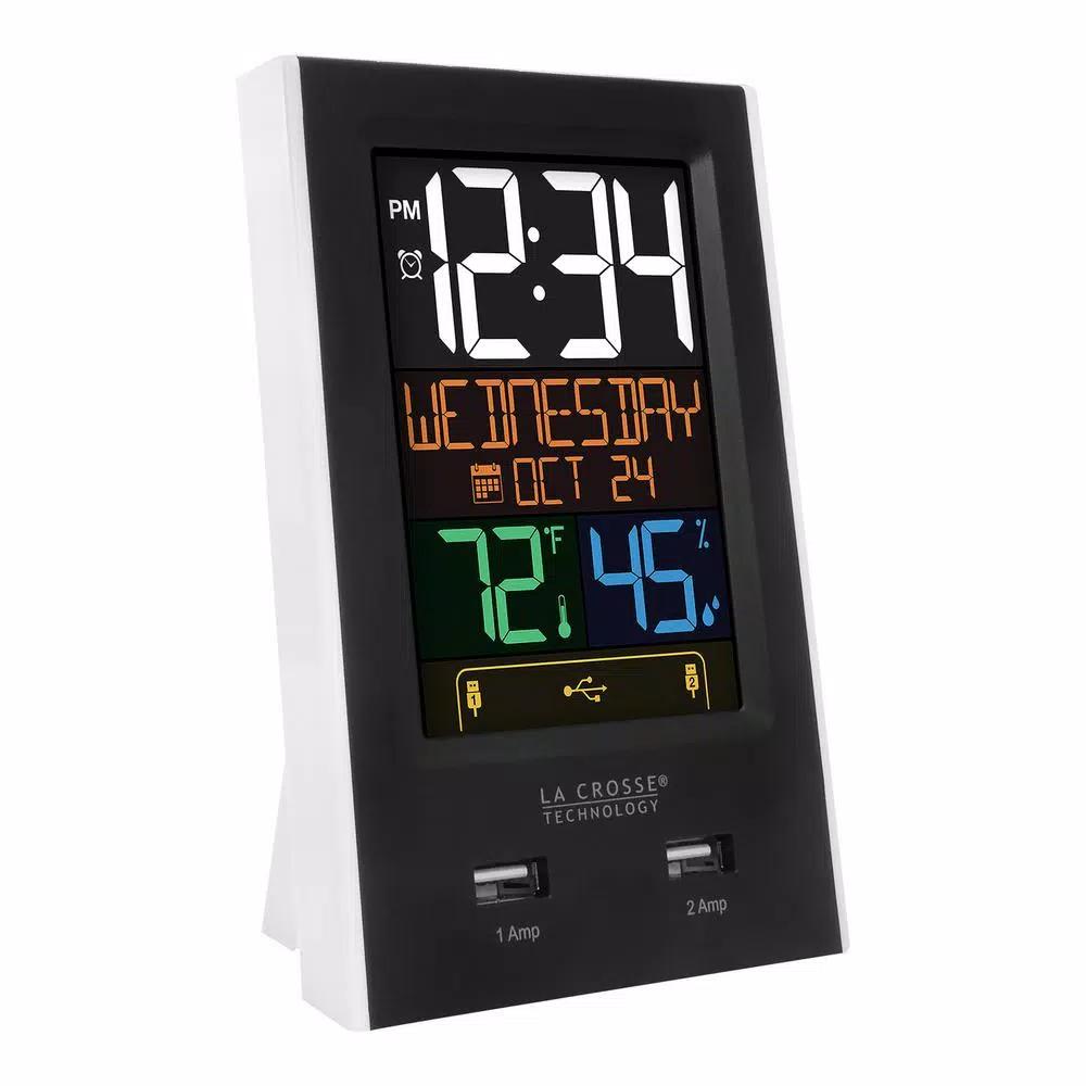 La Crosse Technology Digital Desktop Alarm Clock with Dual USB Charging Ports, Nap Timer, and Temperature/Humidity Display