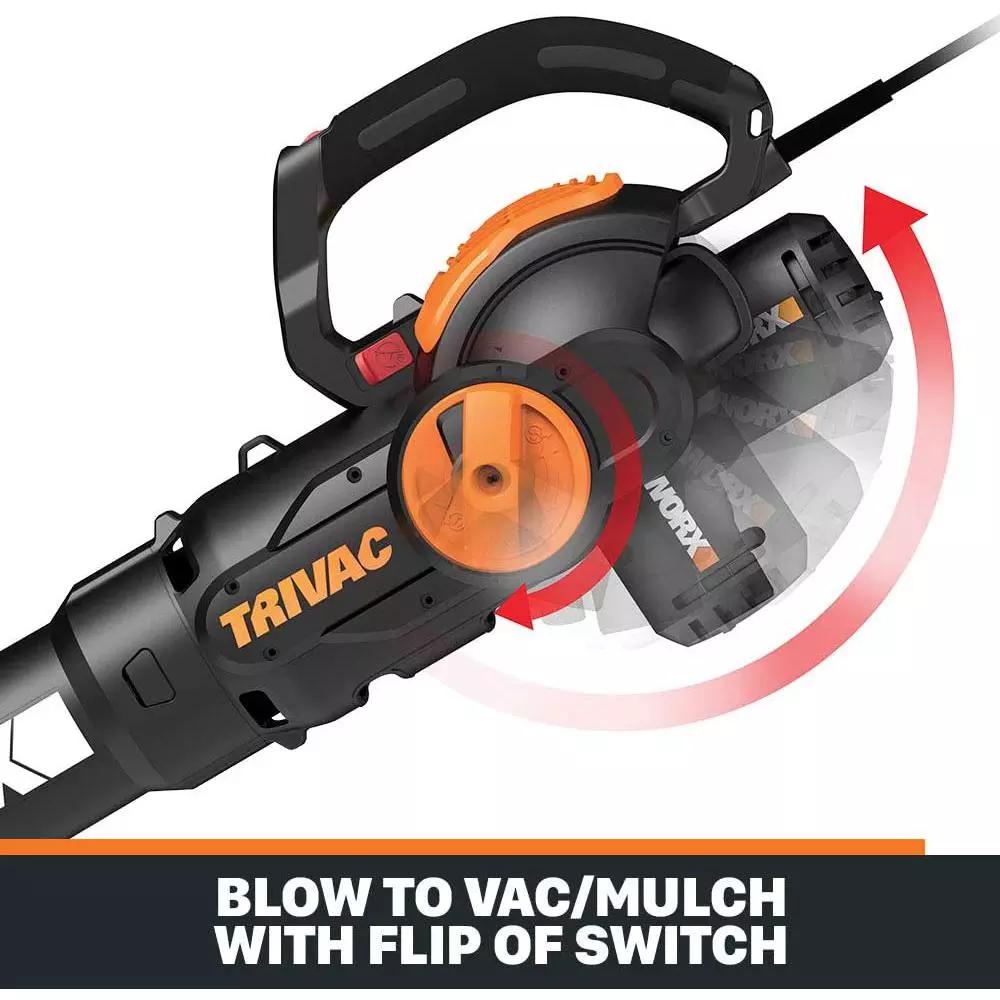 Worx TRIVAC 2.0 3-in-1 Electric Blower, Vacuum, and Mulcher, 12-Amp, 70 MPH, 620 CFM