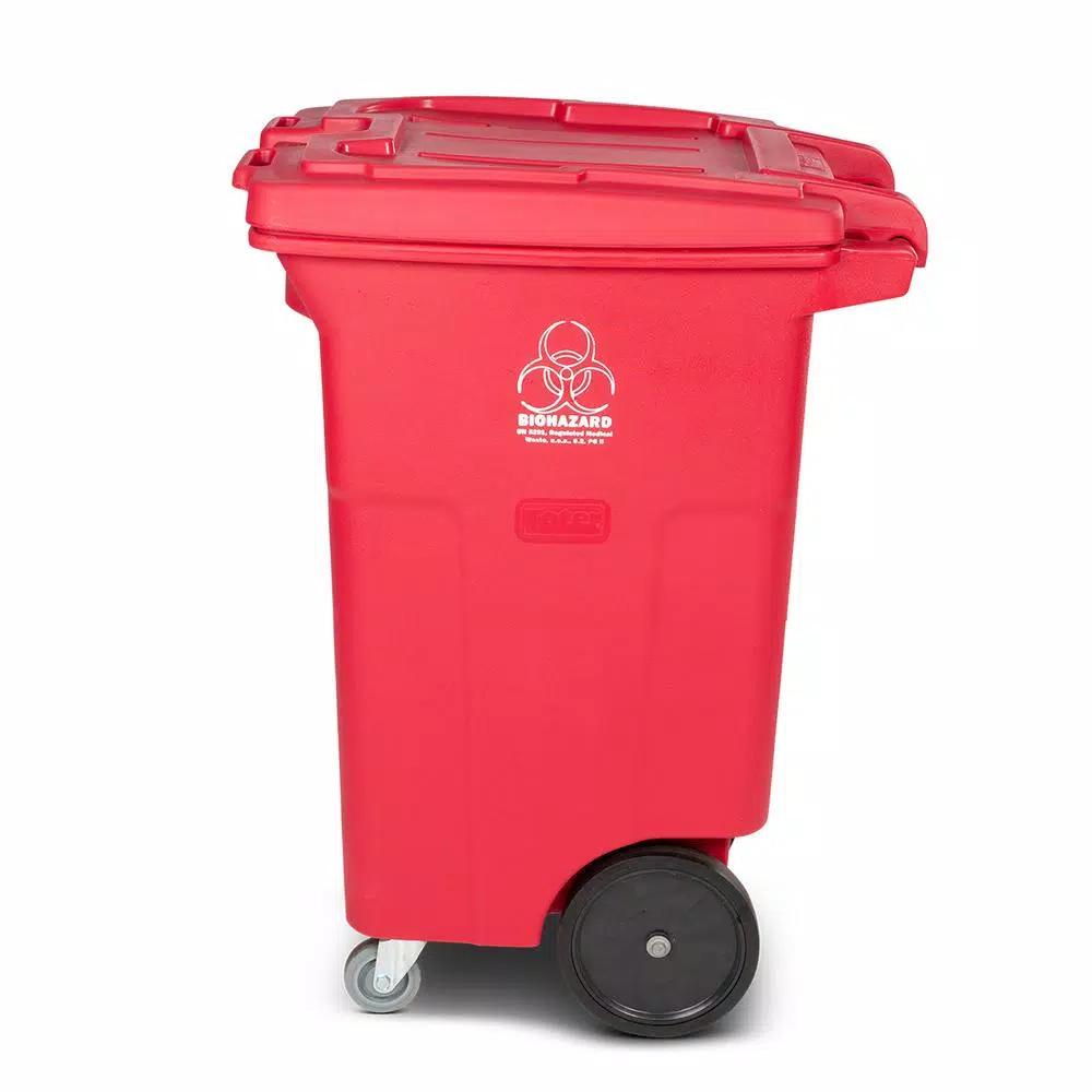 Toter 64 Gal. Red Hazardous Medical Waste Trash Can with Locking Lid and Wheels