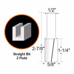 WEN 5/8 in. Straight 2-Flute Carbide Tipped Router Bit, 1/2 in. Shank thumbnail 2