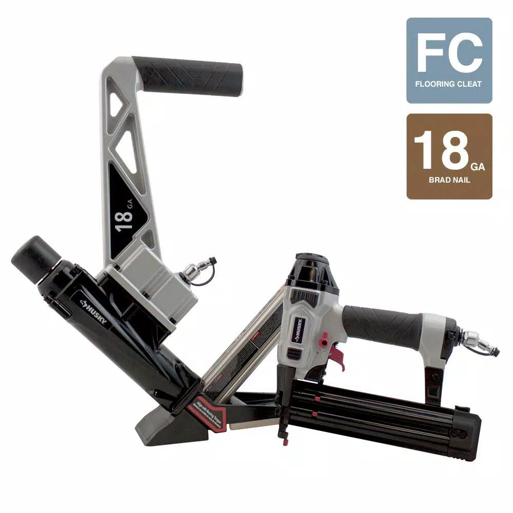 Husky 18-Gauge Engineered and Exotic Hardwood Flooring Nailer and Brad Nailer 2-Piece Combo Kit