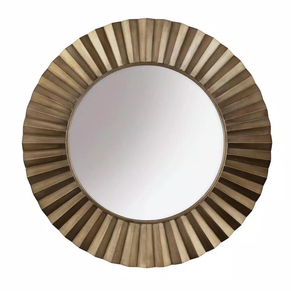 Household Essentials 37" Bronze Sunburst Round Wall Mirror - Contemporary Glam Accent Mirror