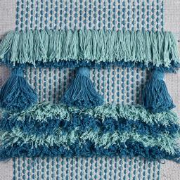 LR Home Coast Gray & Teal Fringed Tufted Cotton Wall Tapestry - Bohemian Coastal Wall Hanging thumbnail 3