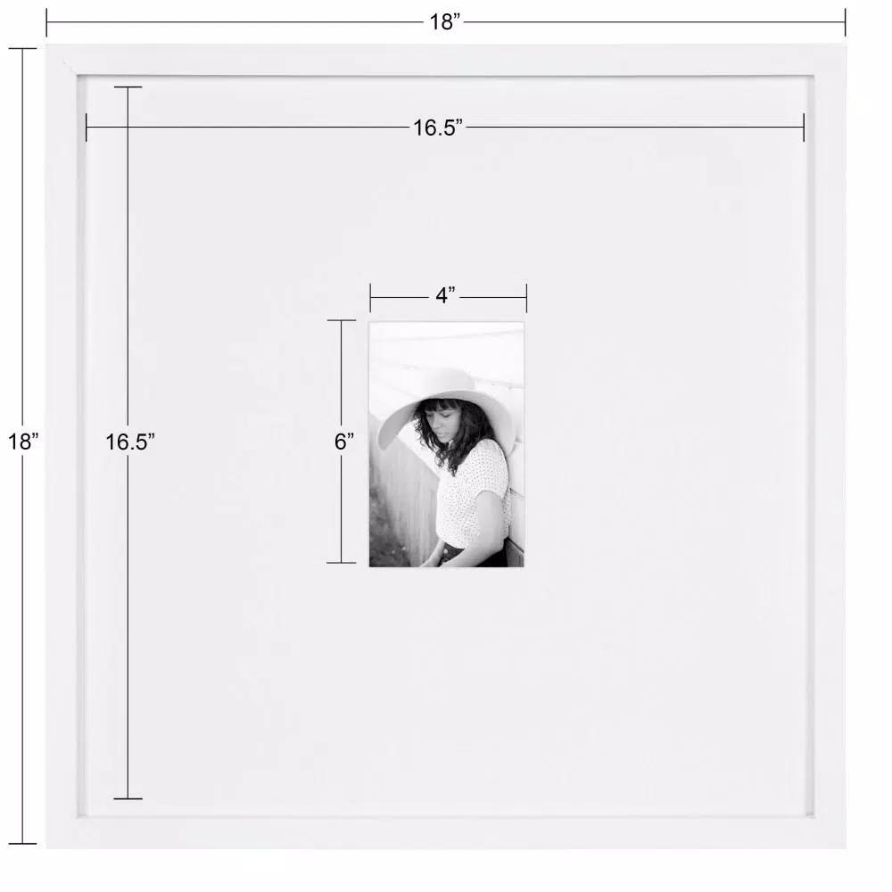DesignOvation Gallery 17 x 17 in. White Wood Picture Frame, Matted to 4 x 6 in.