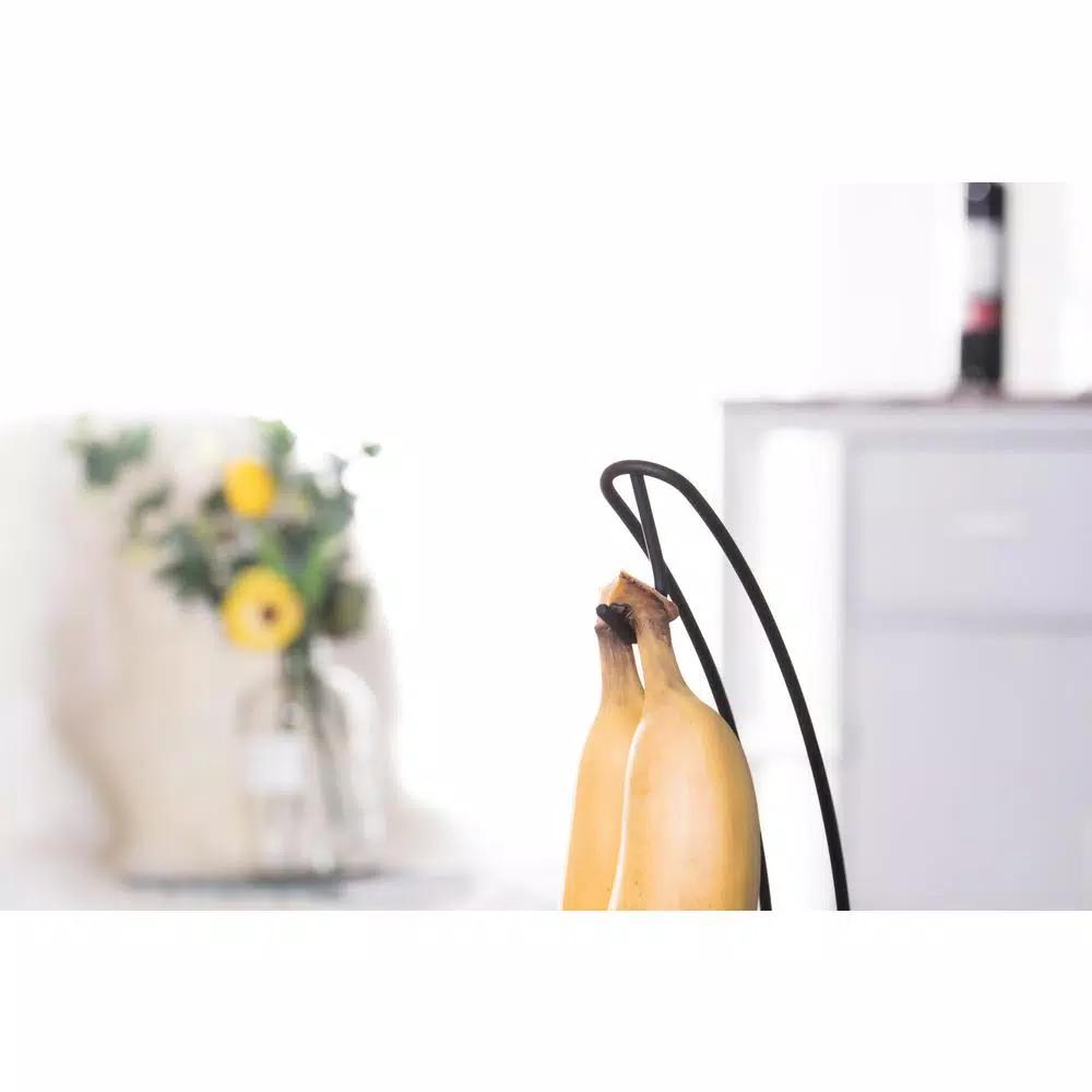 Basicwise Wire Metal Fruit Basket Holder with Integrated Banana Hanger - Black