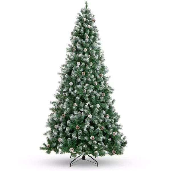 Best Choice Products 9 ft. Unlit Flocked Virginia Pine Artificial Christmas Tree with Pine Cones and Holly Berries