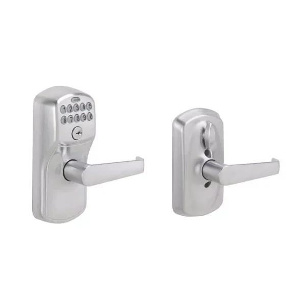 Schlage Elan Satin Chrome Electronic Keypad Door Lever with Plymouth Trim