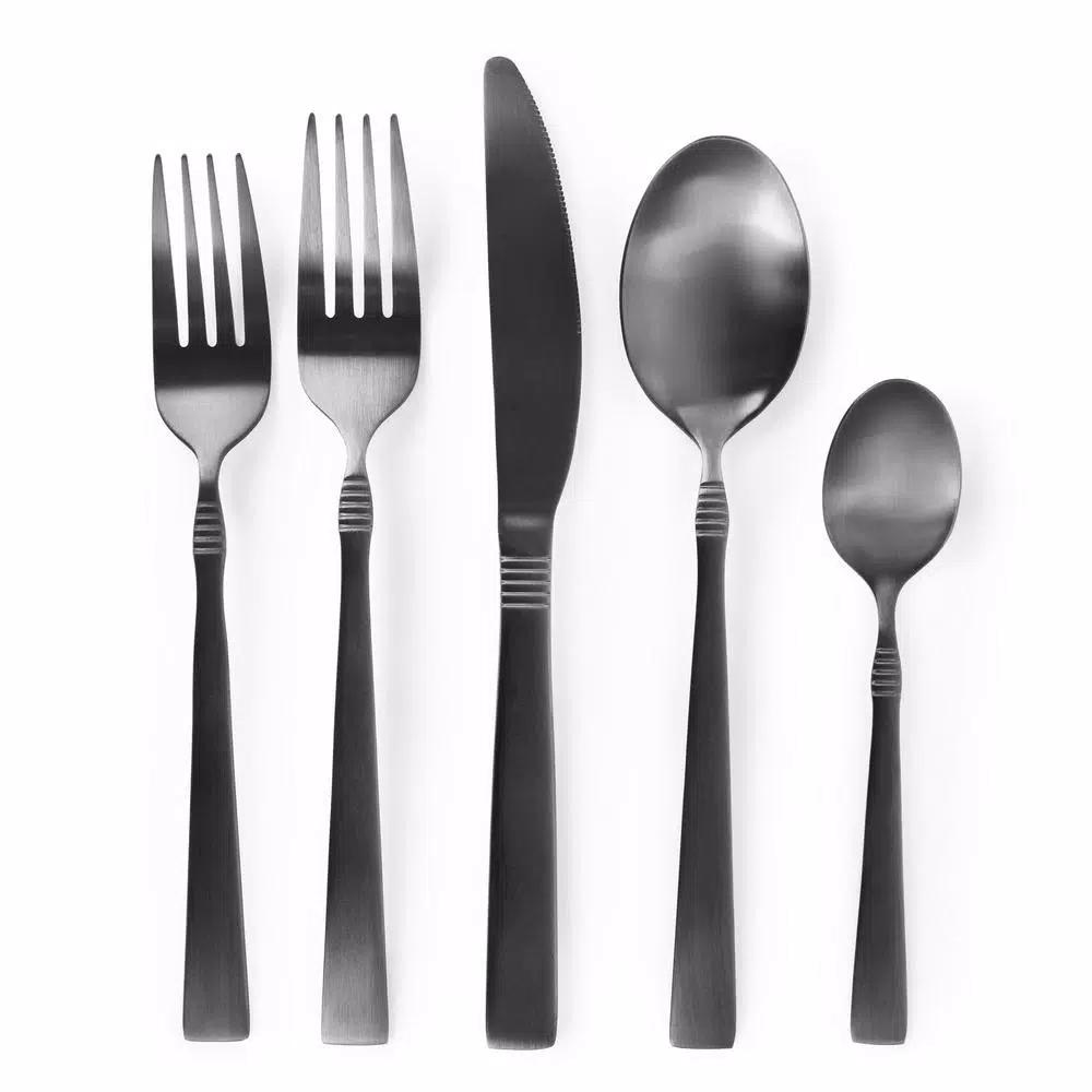 Megachef Cravat 20-Piece Matte Black Flatware Set, 18/10 Stainless Steel Silverware Service for 4