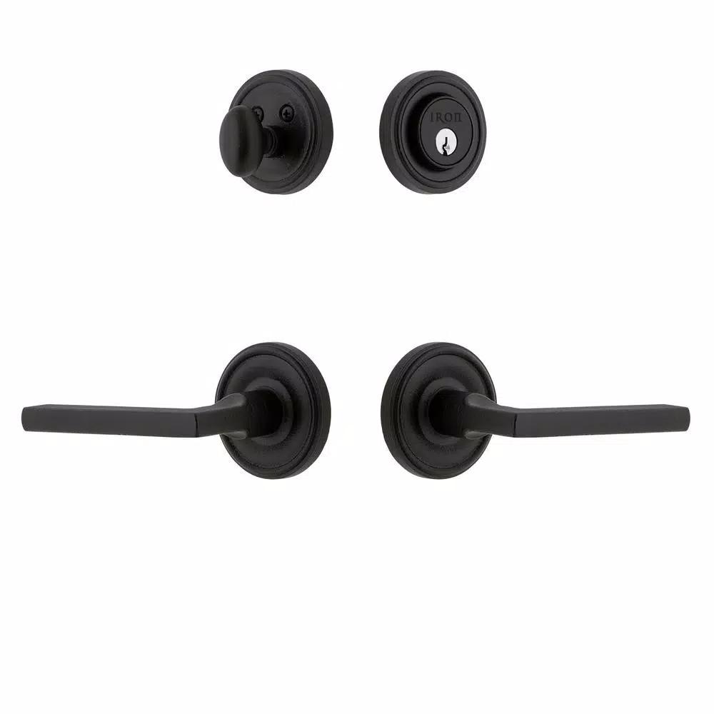Unbranded Loch Rosette Black Iron Door Handleset Combo Pack with Dirk Lever and Deadbolt