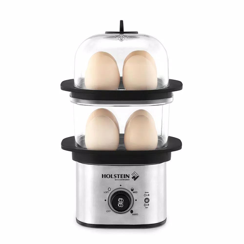 HOLSTEIN HOUSEWARES Holstein 2-Tier Egg Cooker, 8-Egg Capacity, Black Stainless Steel