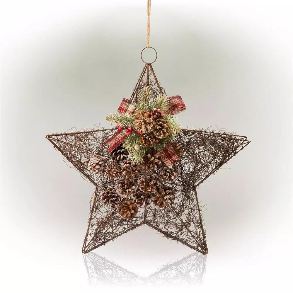 Alpine Corporation 20 in. Rustic Pinecone Christmas Star Hanging Decor