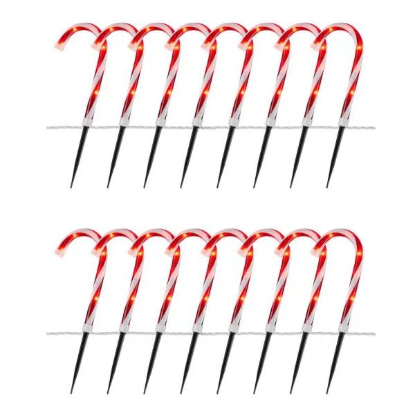 Home Accents Holiday 10 in. Candy Cane Pathway Lights, Set of 2, Red and White Pre-Lit Holiday Stake Lights