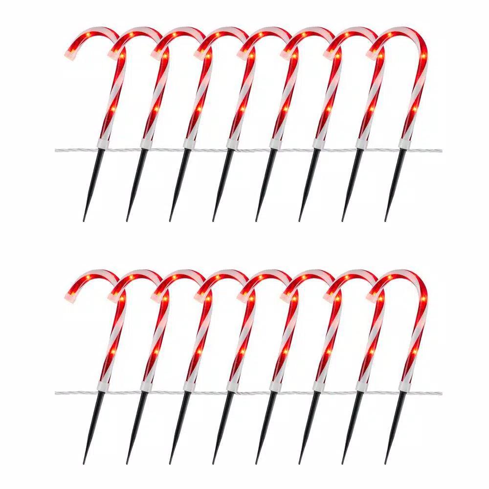 Home Accents Holiday 10 in. Candy Cane Pathway Lights, Set of 2, Red and White Pre-Lit Holiday Stake Lights