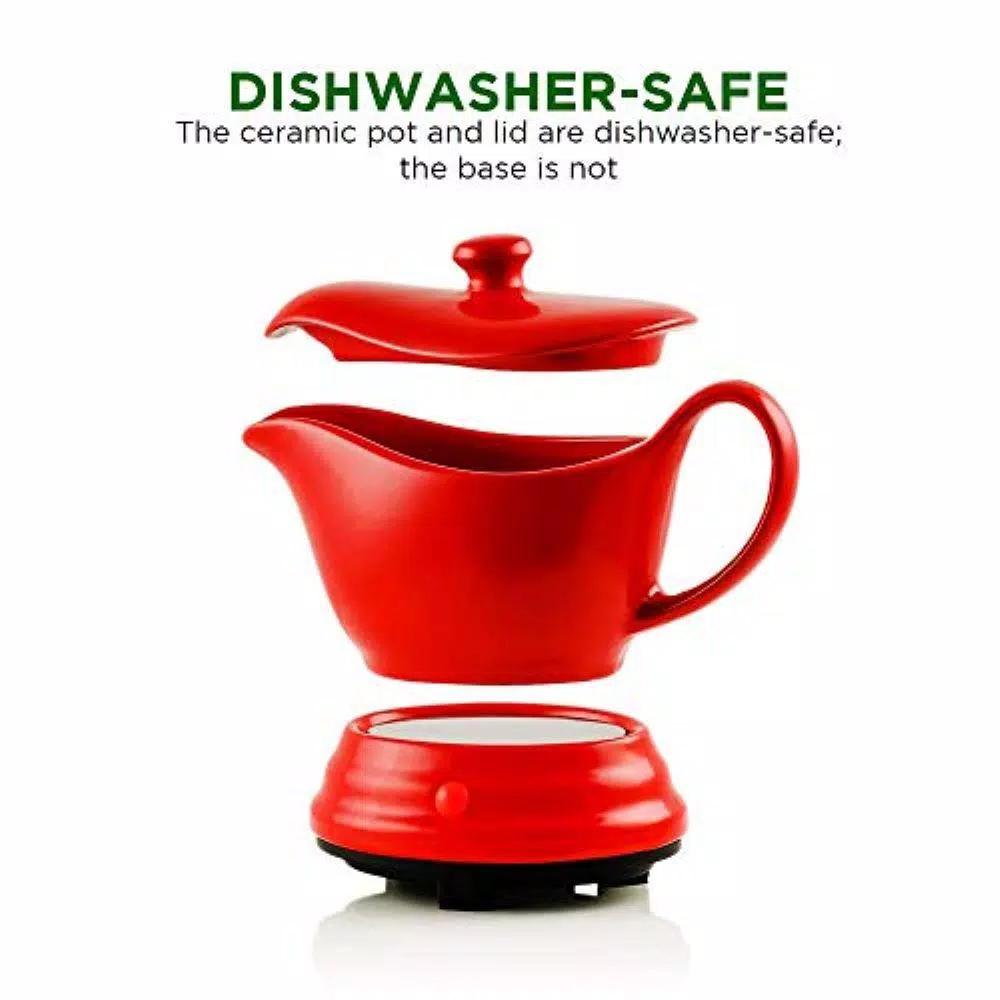 Ovente 16 oz. Red Electric Gravy Warmer with Detachable Ceramic Boat