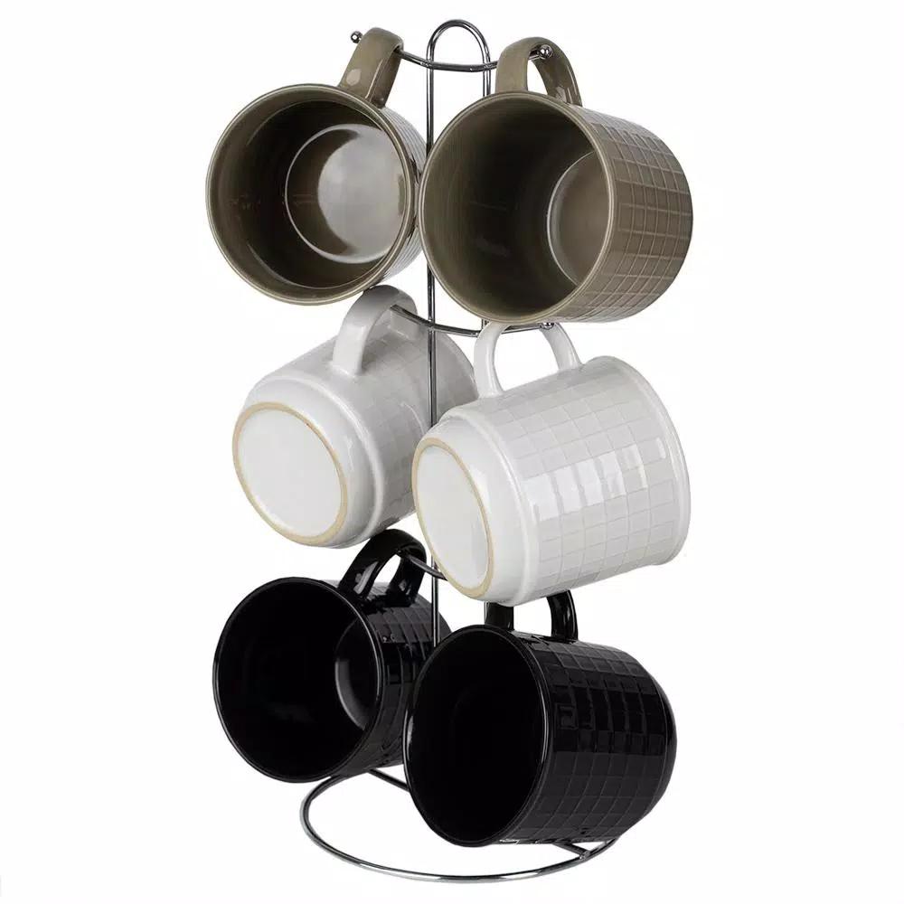 Unbranded Graph 6-Piece Multi-Color Geometric Mug Set with Chrome Plated Stand