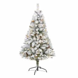 Nearly Natural 5 ft. Flocked River Mountain Pine Artificial Christmas Tree with 150 LED Lights and Pine Cones thumbnail 1