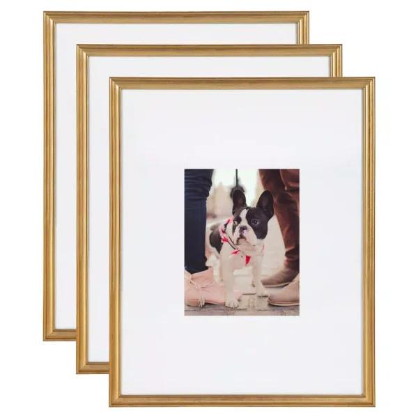 Kate and Laurel Adlynn Gold Picture Frame Set, 16 x 20 in. and 8 x 10 in. with Mats, Set of 3