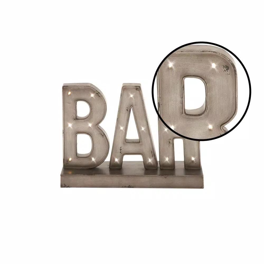 LITTON LANE Gray Bar Marquee LED Lighted Sign - Industrial Gunmetal Gray Metal Tabletop Decor