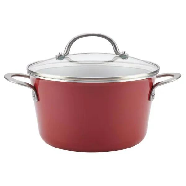 Ayesha Curry Ayesha Home Collection 4.5 Qt. Porcelain Enamel Nonstick Covered Saucepot - Sienna Red