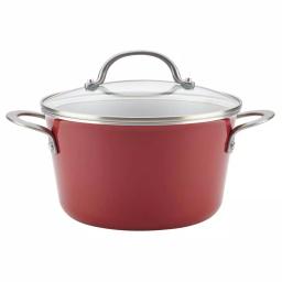 Ayesha Curry Ayesha Home Collection 4.5 Qt. Porcelain Enamel Nonstick Covered Saucepot - Sienna Red thumbnail 1