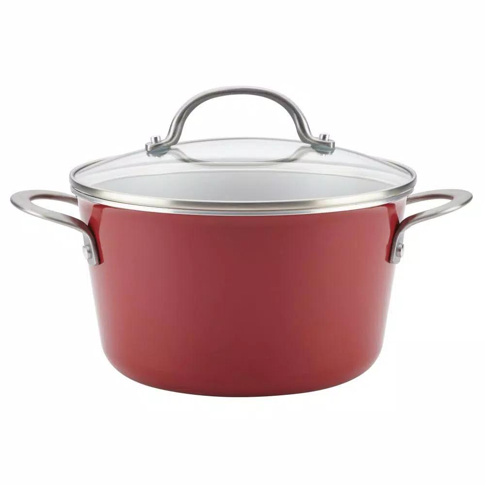 Ayesha Curry Ayesha Home Collection 4.5 Qt. Porcelain Enamel Nonstick Covered Saucepot - Sienna Red