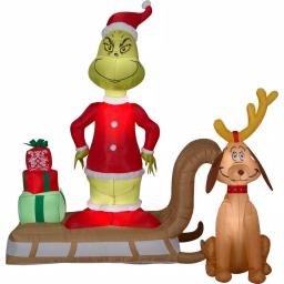 Gemmy 6 ft. Airblown Inflatable Grinch and Max on Sled Holiday Scene with LED Lights thumbnail 5