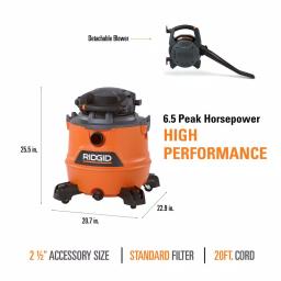 RIDGID 16 Gal. 6.5 Peak HP NXT Wet/Dry Shop Vacuum with Detachable Blower thumbnail 5
