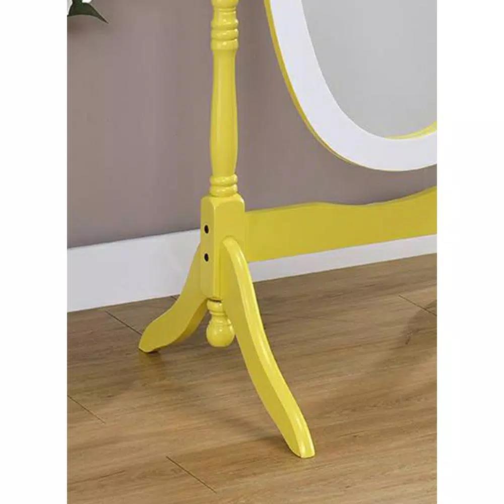 ORE International Modern Canary Yellow and White Oval Wood Tilting Cheval Standing Mirror, 59.25 in.