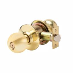 Taco Bright Brass Cylindrical Grade 3 Keyed Entry Door Knob Set, 2.75 in. Backset thumbnail 1