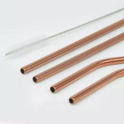 ExcelSteel 10 Pc Rose Gold Stainless Steel Reusable Straw Set with Cleaning Brushes thumbnail 2