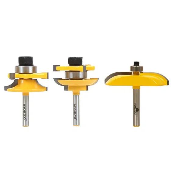 Yonico 3-Piece Raised Panel Cabinet Door Router Bit Set, 1/4 in. Shank, Carbide Tipped