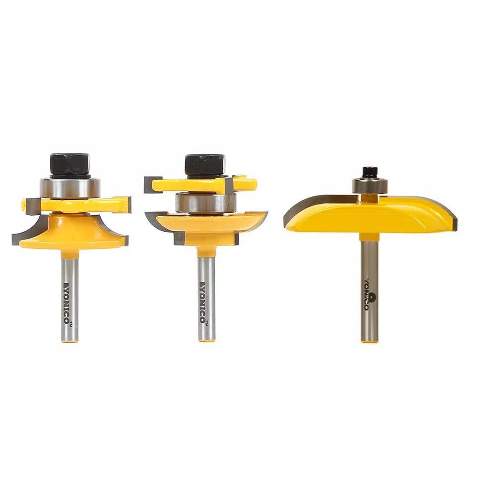 Yonico 3-Piece Raised Panel Cabinet Door Router Bit Set, 1/4 in. Shank, Carbide Tipped